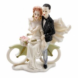 Vintage Style Bride and Groom on Bicycle Wedding Cake Topper Figurine Keepsake